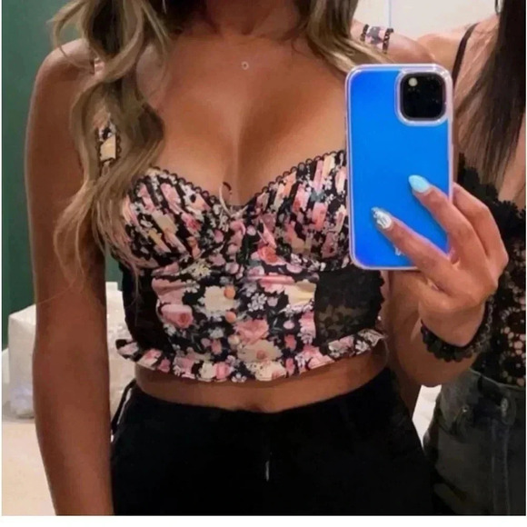 For Love & Lemons NWT Gardenia Long Line Bustier Crop Top Lovely LACE size Large - Picture 2 of 16